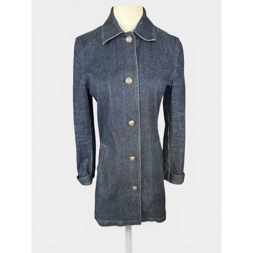 Ralph Lauren Denim Car Coat SZ10 Indigo Blue silver Crest Buttons Military Style - Picture 3 of 16